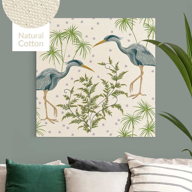 Canvas prints grasses Chinoiserie Grey Heron Between Grasses,