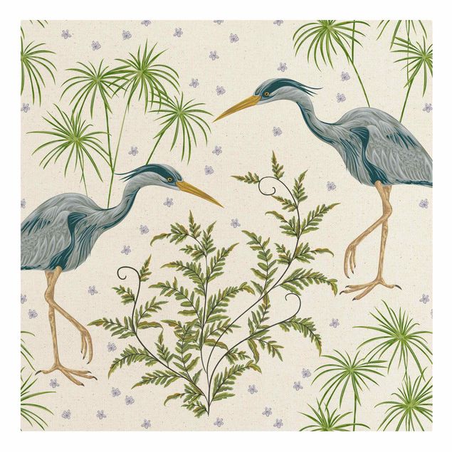 Canvas prints animals Chinoiserie Grey Heron Between Grasses,