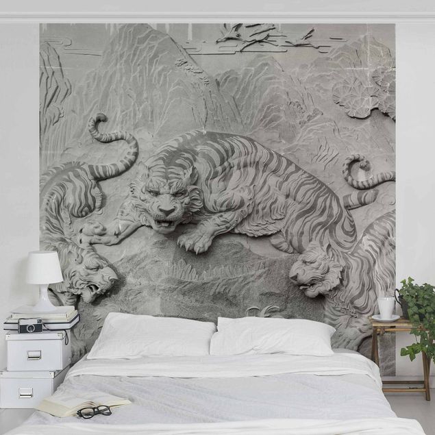 Wallpapers tiger Chinoiserie Tiger In Stone Look