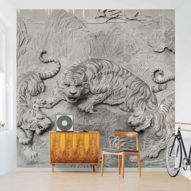 Wallpapers animals Chinoiserie Tiger In Stone Look
