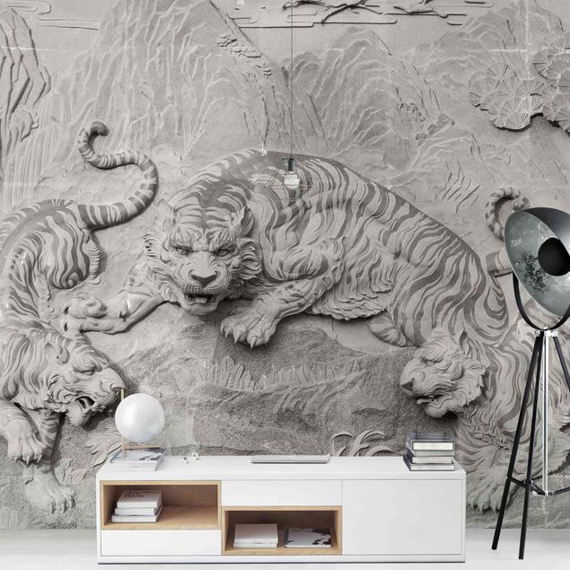 Modern wallpaper designs Chinoiserie Tiger In Stone Look