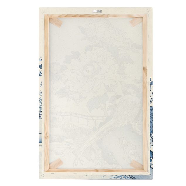 Canvas prints Cyanotype Golden Pheasant And Peonies