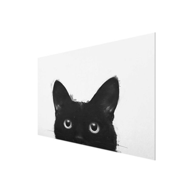 Canvas art Illustration Black Cat On White Painting