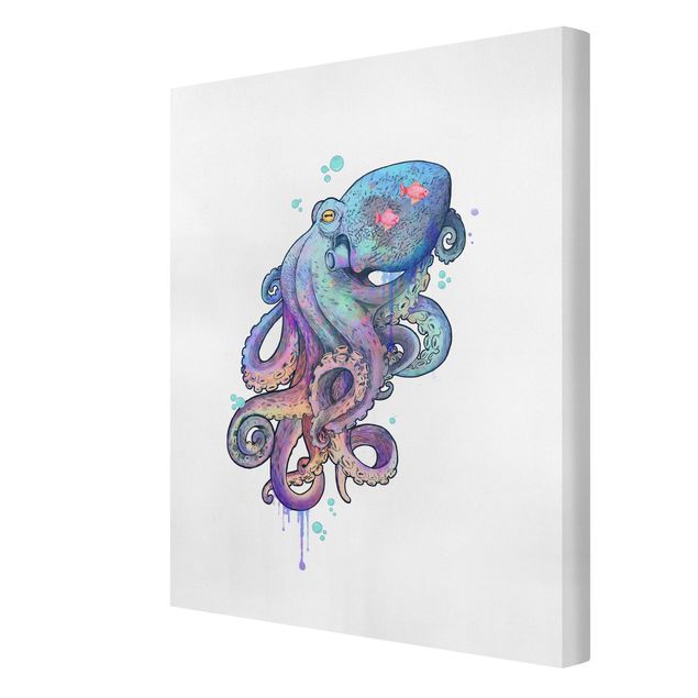 Canvas art prints Illustration Octopus Violet Turquoise Painting