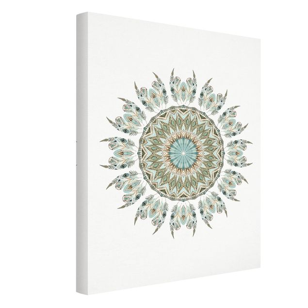 Canvas patterns Mandala WaterColours Feathers Hand Painted Blue Green