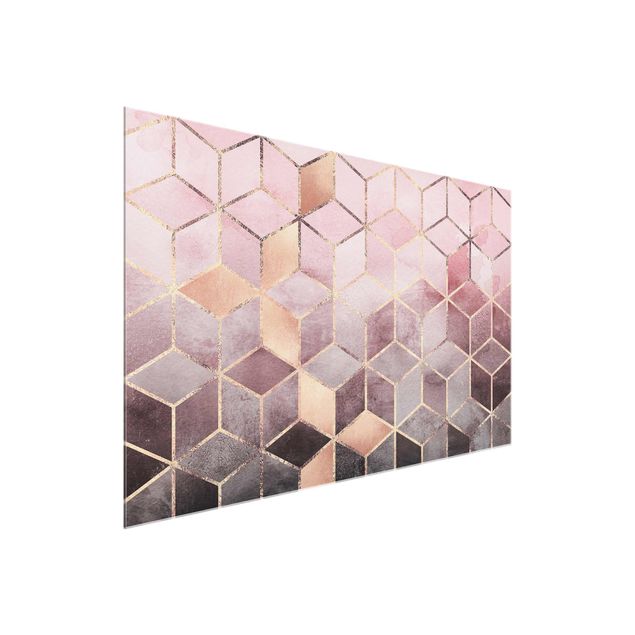3D wall art Pink Grey Golden Geometry