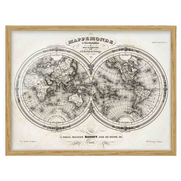 World map framed print World Map - French Map Of The Cap Region Of 1848