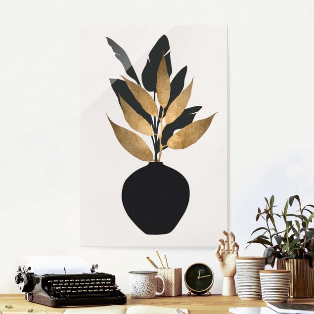 Kitchen Graphical Plant World - Gold And Black