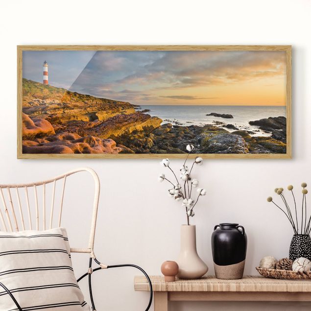 Framed beach wall art Tarbat Ness Lighthouse And Sunset At The Ocean