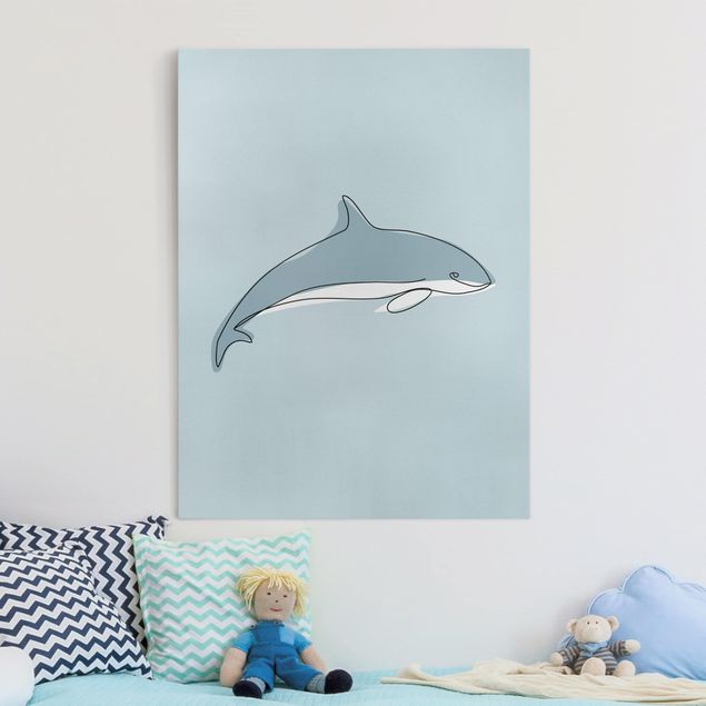 Prints blue Dolphin Line Art
