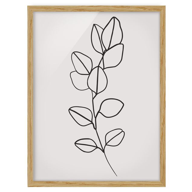 Flower print Line Art Branch Leaves Black And White