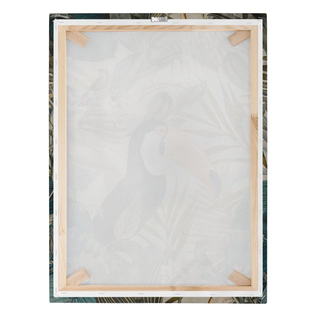Turquoise prints Vintage Collage - Toucan In The Jungle