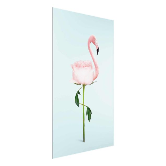 Glass prints flower Flamingo With Rose