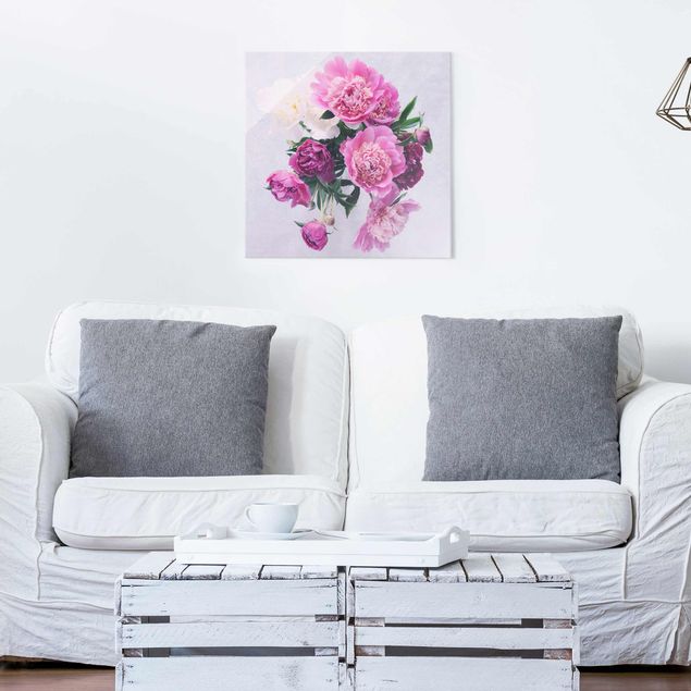 Glass prints rose Peonies Shabby Pink White