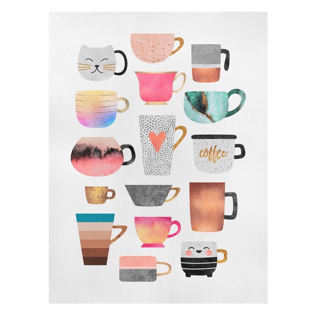Coffee wall print Colourful Mugs With Gold