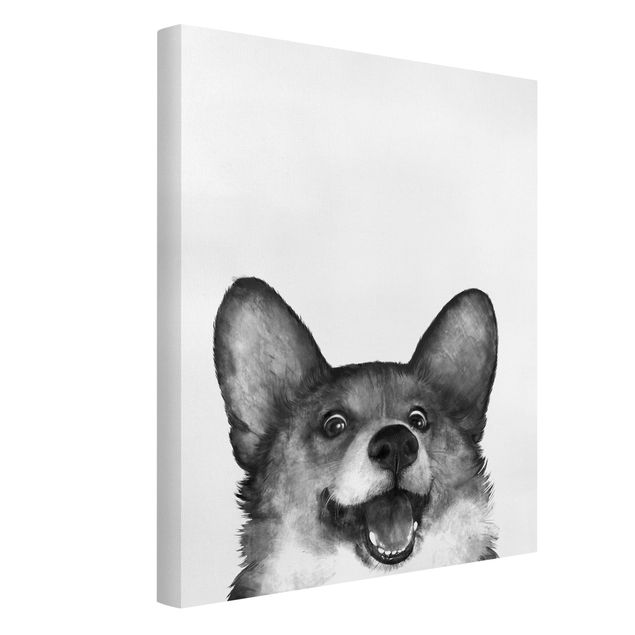 Dog canvas Illustration Dog Corgi Black And White Painting