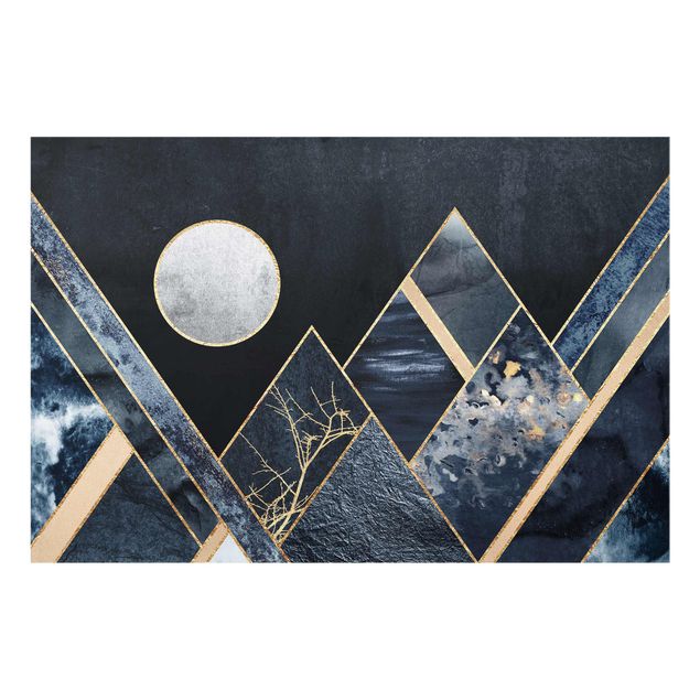 Art posters Golden Moon Abstract Black Mountains