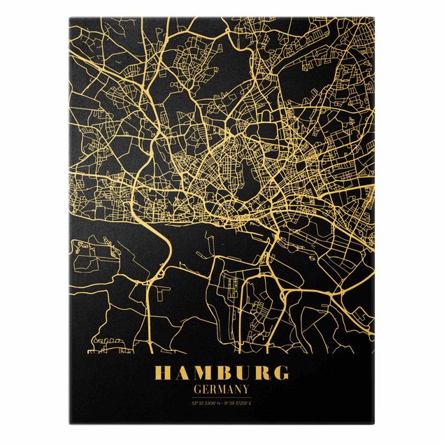 Black art prints Hamburg City Map - Classic Black