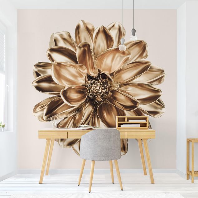 Contemporary wallpaper Dahlia Flower Gold Metallic