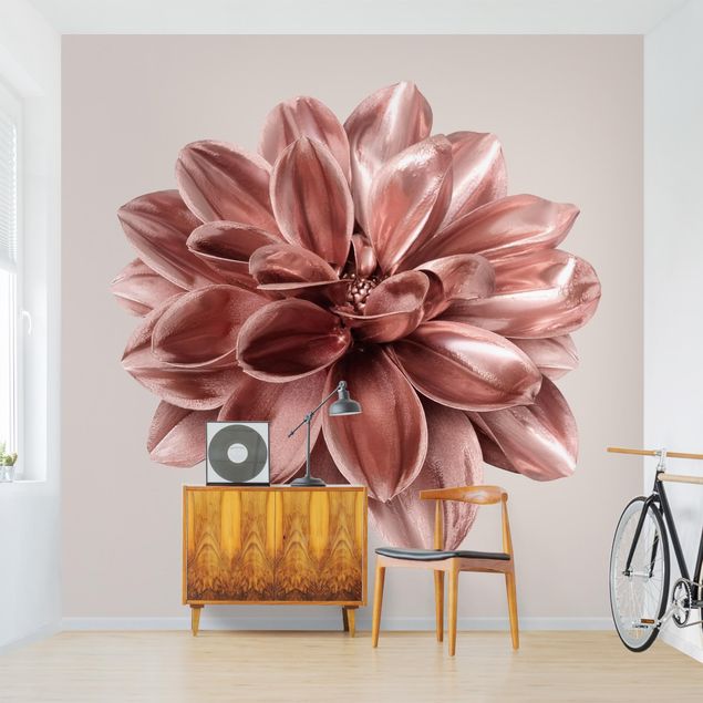 Contemporary wallpaper Dahlia Flower Rosegold Metallic
