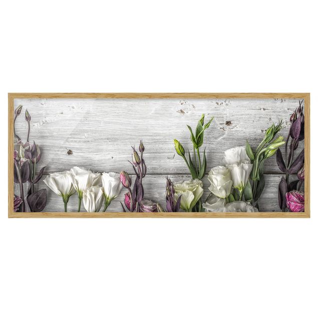 Flowers framed Tulip Rose Shabby Wood Look