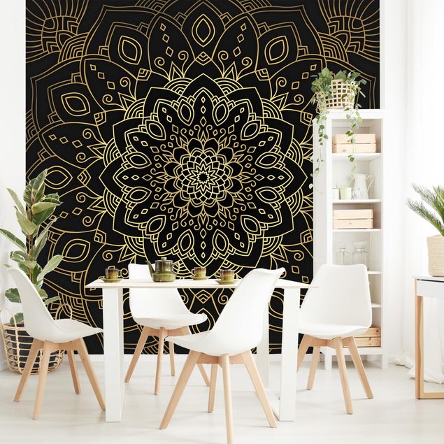 Silver wallpapers Mandala Flower Pattern Gold Black