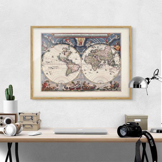 Kitchen Historic World Map Nova Et Accuratissima Of 1664