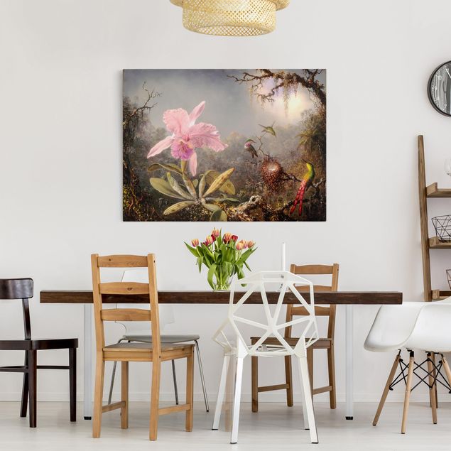 Art style Martin Johnson Heade - Orchid And Three Hummingbirds