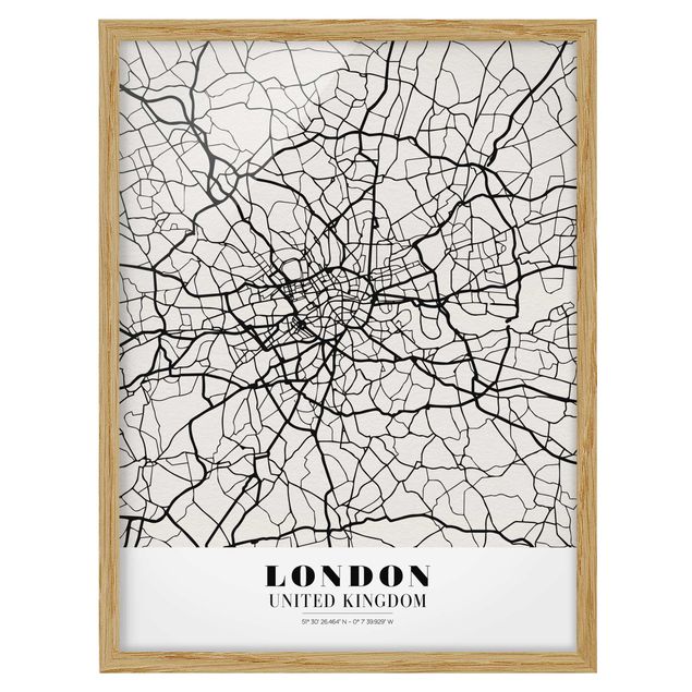 World map framed print London City Map - Classic
