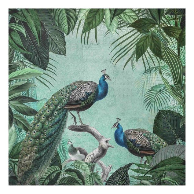 Wall art turquoise Shabby Chic Collage - Noble Peacock