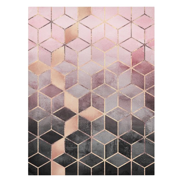 Pink wall art Pink Grey Golden Geometry