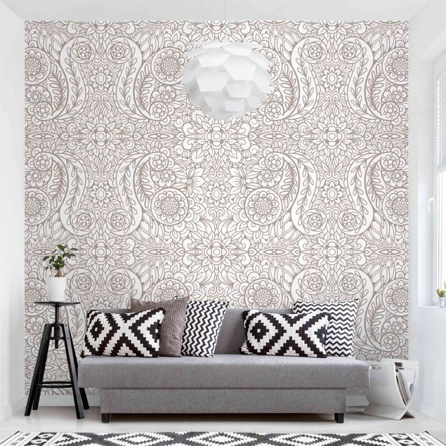 Vintage aesthetic wallpaper Detailed Art Nouveau Pattern In Gray Beige