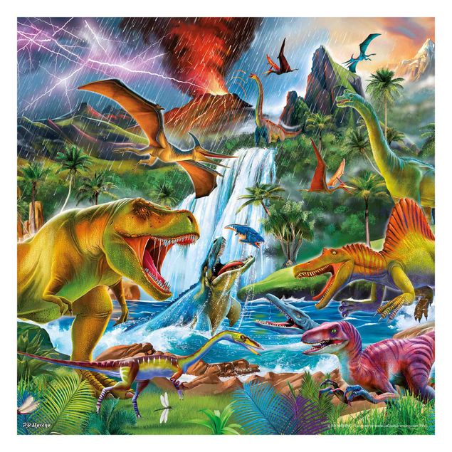 Peel and stick wallpaper Dinosaurs In A Prehistoric Storm