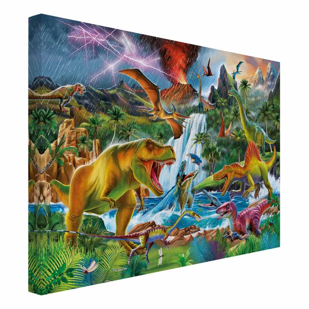 Canvas prints animals Dinosaurs In A Prehistoric Storm