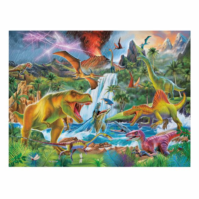 Prints multicoloured Dinosaurs In A Prehistoric Storm