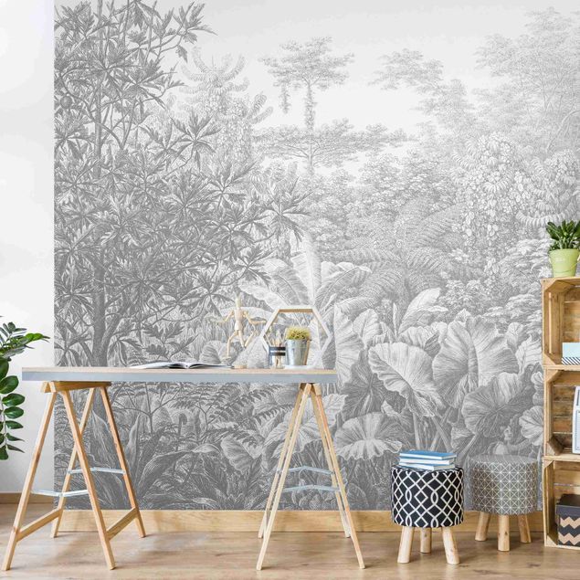 Wallpapers modern Jungle Copperplate Engraving