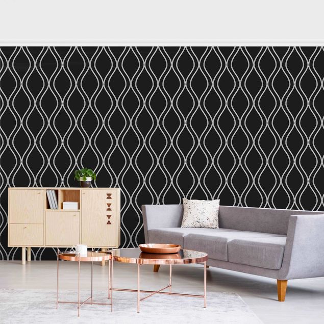 Geometric shapes wallpaper Dark Retro Pattern With Grey Waves