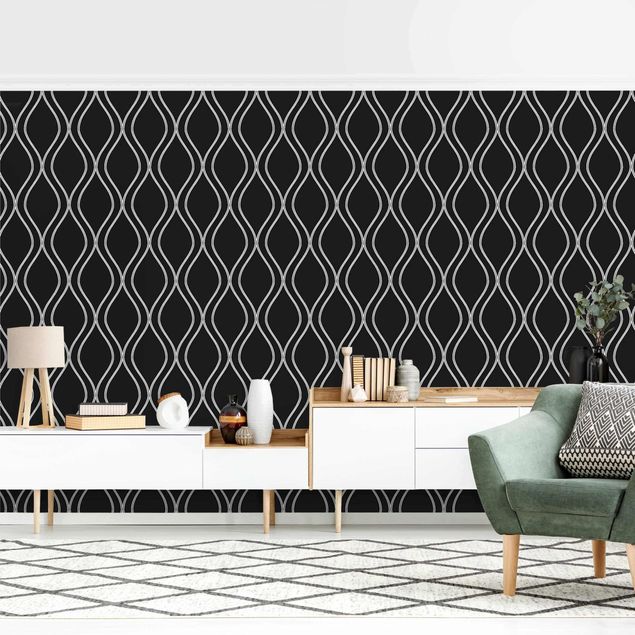 Contemporary wallpaper Dark Retro Pattern With Grey Waves