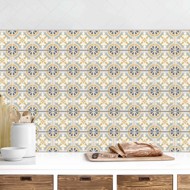 Kitchen Morrocan Tiles In Blue And Ochre II