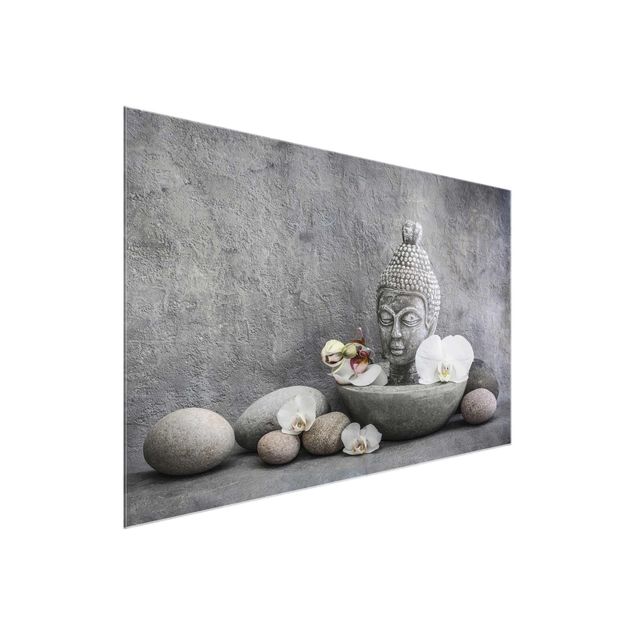 Glass prints spiritual Zen Buddha, Orchid And Stone