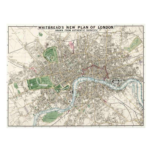 Glass prints architecture and skylines Vintage Map London