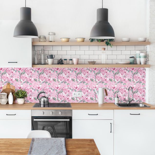 Kitchen splashback patterns Pink Flower Dream Pastel Roses In Watercolour  II