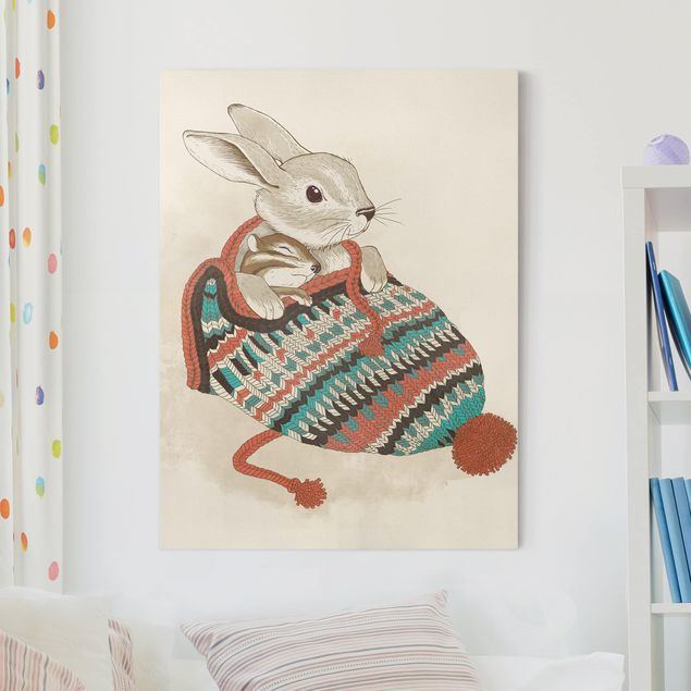 Canvas prints Illustration Cuddly Santander Rabbit In Hat