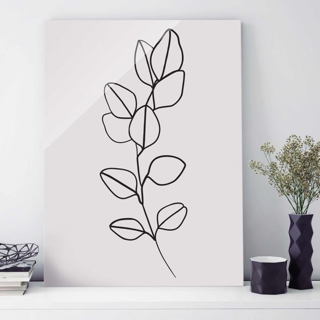 Prints Line Art Branch Leaves Black And White
