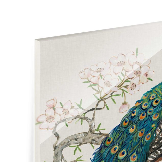 Floral prints Vintage Peacock With Cherry Blossoms