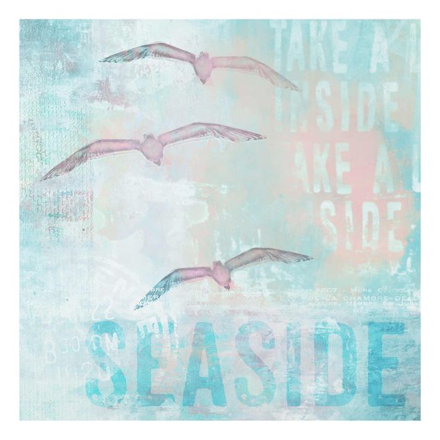 Turquoise prints Shabby Chic Collage - Seagulls