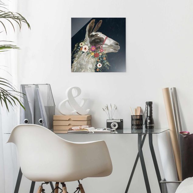 Animal canvas Lama With Floral Decoration I