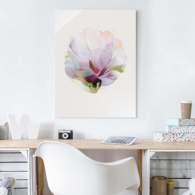 Glass prints flower WaterColours - Delicate Magnolia Blossom