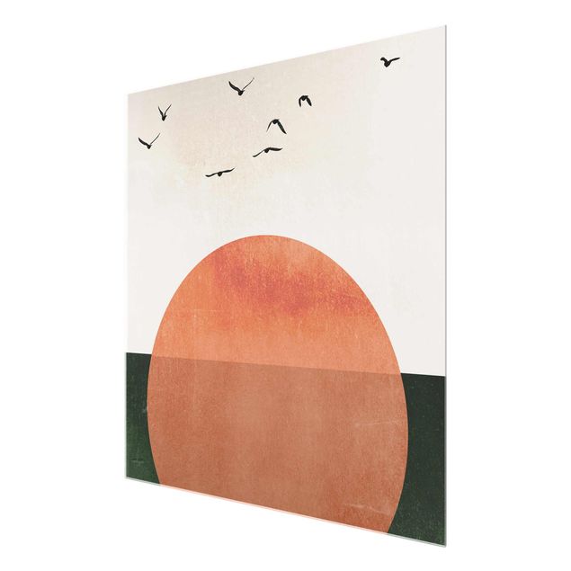 Art prints Flock Of Birds In Front Of Rising Sun