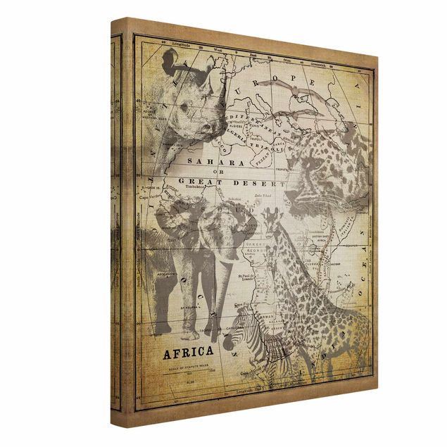 Canvas prints elefant Vintage Collage - Africa Wildlife